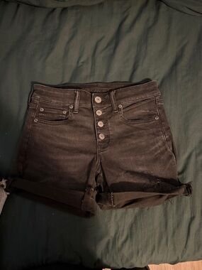 American Eagle Outfitters Black Button-Front Denim Shorts